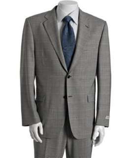 Burberry grey plaid wool 2 button Bond Street suit with flat front 