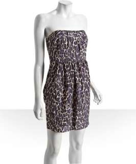 Shoshanna purple leopard silk pleated strapless dress