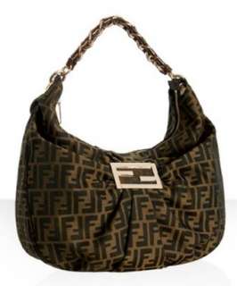 Fendi tobacco zucca canvas gathered chain link hobo   up to 70 