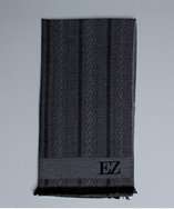 Zegna grey diagonal stripe wool fringe scarf style# 318259101