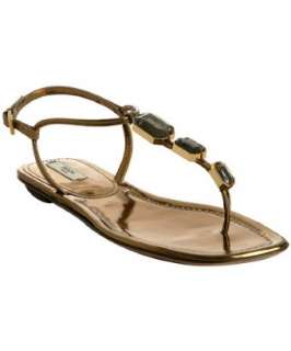 Prada bronze lame leather jeweled thong sandals   