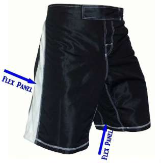Blank Black White Fight shorts (White Side Flex Panels) bjj MMA no gi 