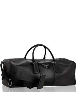 Prada black perforated leather large duffel bag   