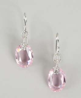 Judith Ripka pink crystal and white sapphire Olivia oval earrings 