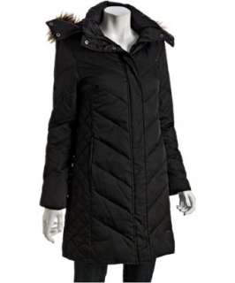 Kenneth Cole Reaction black quilted down feather faux fur trim parka 