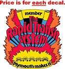 RAPID TRANSIT SYSTEM MEMBER WINDOW DECAL 1970 Plymouth
