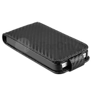 Deluxe Black Carbon Fiber Leather Case Cover Pouch For iPhone 4S 4G 4 
