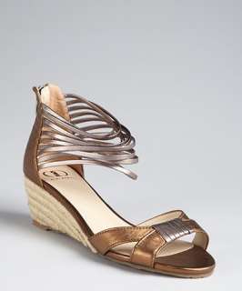 Kelsi Dagger bronze and pewter leather Paula wedge sandals