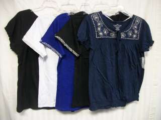   Womens FADED GLORY Peasant Top Shirts Black White Navy S M NWT  