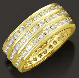 Mens Gold Plated Cubic Zirconia Bling Prong CZ Classy 9 mm Band Ring 