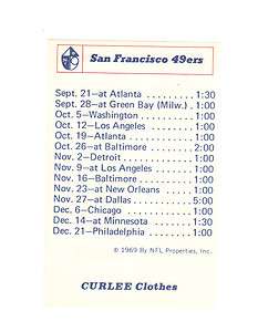 1969 SAN FRANCISCO 49ERS TEAM ROSTER & SCHEDULE  
