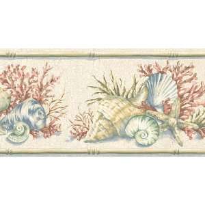    Beige and Blue Beach Coral Wallpaper Border