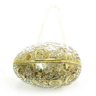 JUDITH LEIBER Crystal Egg Minaudiere Clutch Bag Gold  