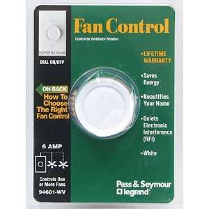 Pass & Seymour 6A Wht Rot Fan Switch 94601Wv Dimmers Incandescent Wall 