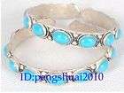 pair Classical tibet silver inlay Turquoise beads open cuff mens 