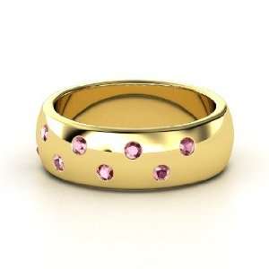  Evening Stars Band, 14K Yellow Gold Ring with Rhodolite 