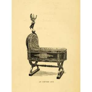  1897 Wood Engraving Empire Child Cot Crib Cradle Angel 