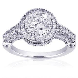  14k White Gold Round Diamond Engagement Ring Wedding Band 