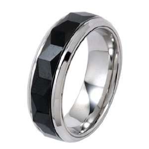  Polished Stainless Steel Wedding Band Ring With Black 