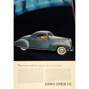  1938 Ad Lincoln Zephyr V12 Vintage Blue Automobile 