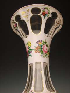   Bohemian Josephinenhutte Enamel Overlay Painted Glass Trumpet Vase 11