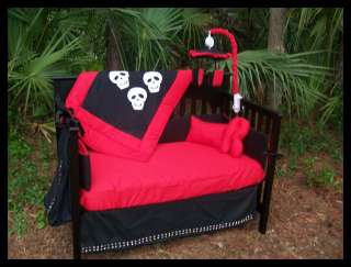 New black red STUDS SKULLS rockabilly Crib Bedding Set  