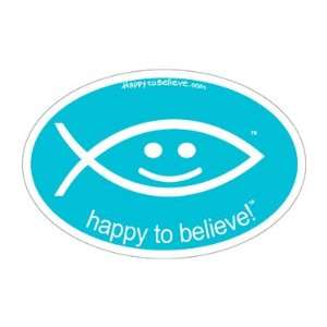  Happy to Believe Christian Fish Euro Sticker (Bright 