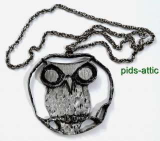   Statement Necklace With Large Heavy Hand Crafted Pewter Owl Pendant