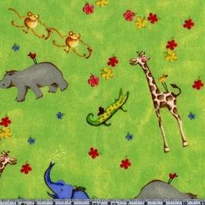  45 Wide Flannel Jungle Jamboree Animals Lime Fabric By 