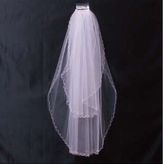 White / Ivory 2 Layered Wedding Bride Veil Beaded Edge  