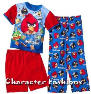 ANGRY BIRDS Pajamas pjs Size 4 6 8 10 12 Shirt Pants Shorts 3 Piece 