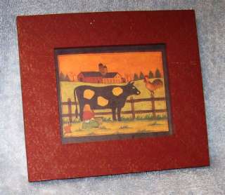 Signed Print of Girl Milking Cow w/Wood Frame and Glass  