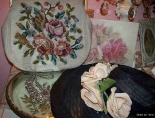 vintage beaded handbag~PINK ROSES~purse~BAG~Pretty  