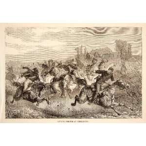  1874 Wood Engraving War Fighting Cavalry Skirmish 
