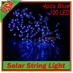 4pcs 100 LED Blue Light Solar Power String F Xmas Christmas fairy 