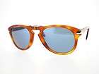 Authentic New PERSOL 714 FOLDING Sunglasses Brown Honey BLUE lenses 