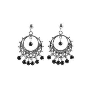  Barse Sterling Silver Onyx Cresent Chandelier Earrings 