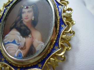 Hand Painted Cameo with Jewels 18K YG Pin/ Pendant  