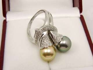   Designed 18KW Gold Diamond Ring with South Sea & Tahitian Pearl
