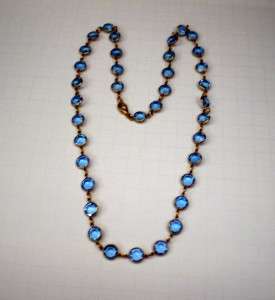 Vintage Open Back Beautiful Blue Bezel Set Dazzling Crystals Necklace 