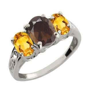   00 Ct Oval Brown Smoky Quartz and Yellow Citrine Argentium Silver Ring