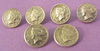   Vintage Gilt Brass Liberty Head Gold Quarter Dollar Coin LIKE BUTTONS