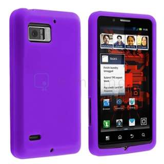 Purple Rubber Silicone Case+Privacy Film+Charger For Motorola Droid 