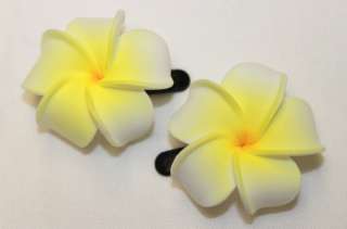 Hawaii Bridal Wedding Party Flower Hair Clip White & Yellow Plumeria 