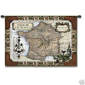 French Wine Country Vintage Map of France Wall Tapestry  