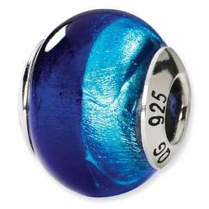    925 Silver Dark Light Blue Italian Murano Glass Bead Jewelry