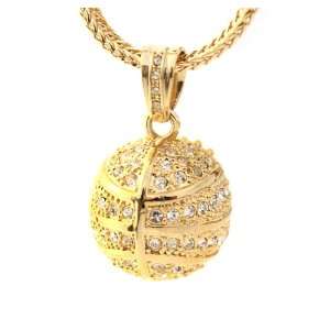  Iced Gold Bling 3D Round Basketball Pendant + 24 Chain 