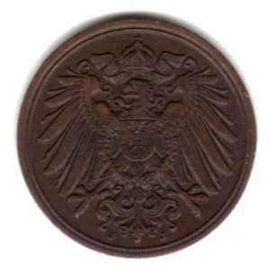  1910 J German Empire 1 Pfennig Coin KM#10 