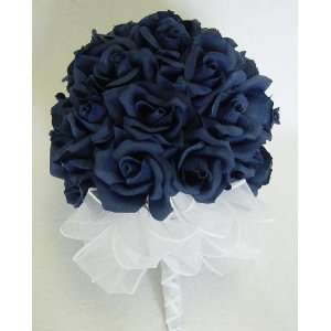  Navy Silk Rose Hand Tie (3 Dozen Roses)   Wedding Bouquet 