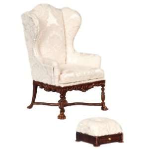   Dollhouse Wexburgh White Wing Chair w/Foot Rest 